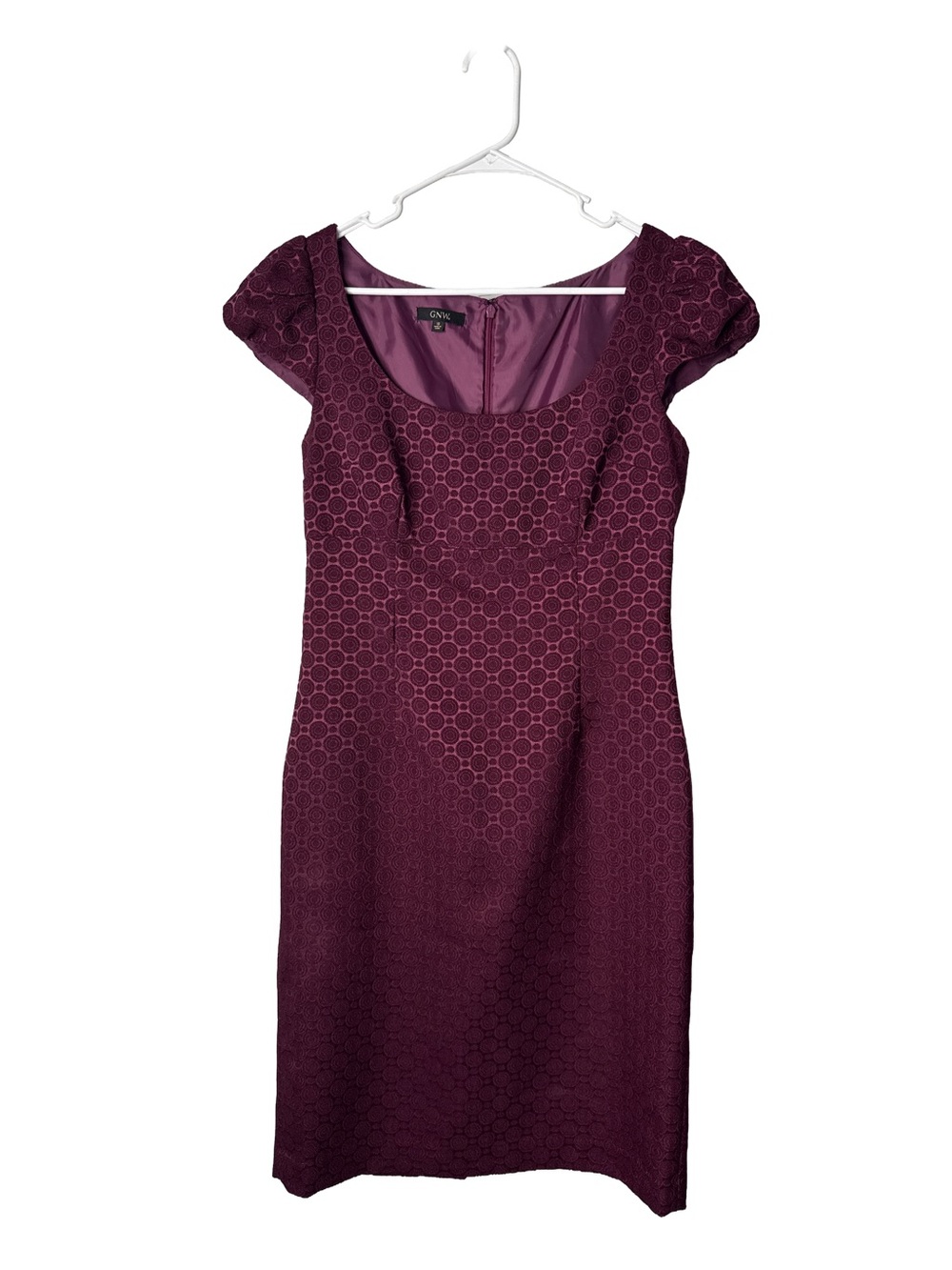 GNW Women’s Pink Midi Coquette Geometric Cap-Sleeve Lined Sheath Dress Sz 10